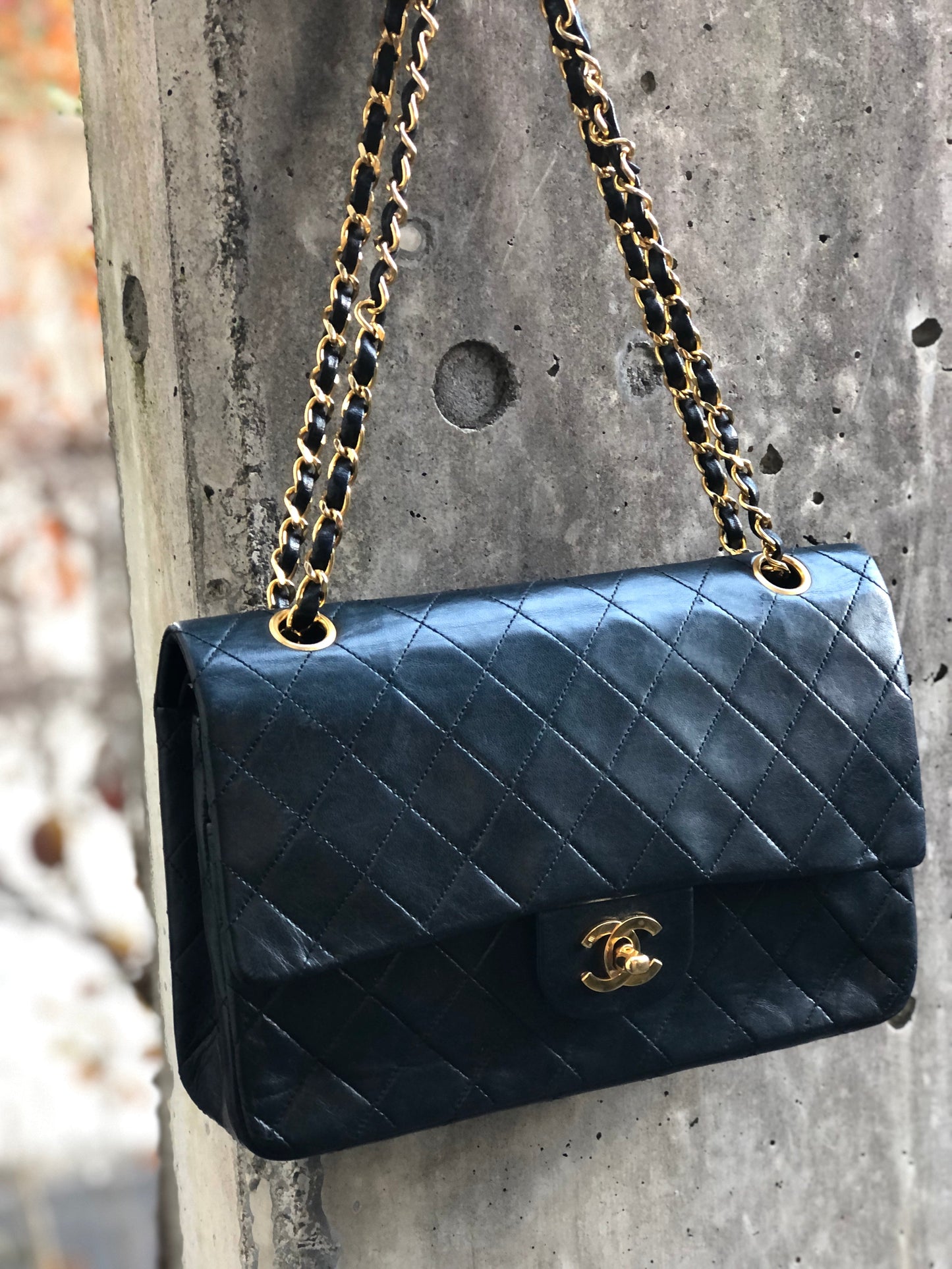 Vintage CHANEL Black Caviar Matelasse Chain Shoulder Bag With 
