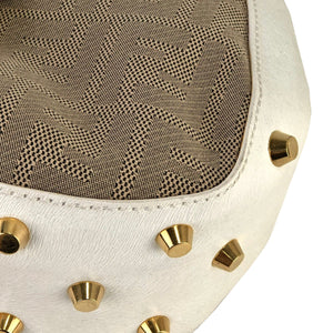 FENDI canvas leather studs mini bag handbag beige white vintage old 26xjgj