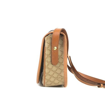 CELINE Macadam Front buckle Flap Shoulder bag Beige Vintage Old CELINE fmufdh