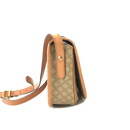 CELINE Macadam Front buckle Flap Shoulder bag Beige Vintage Old CELINE fmufdh