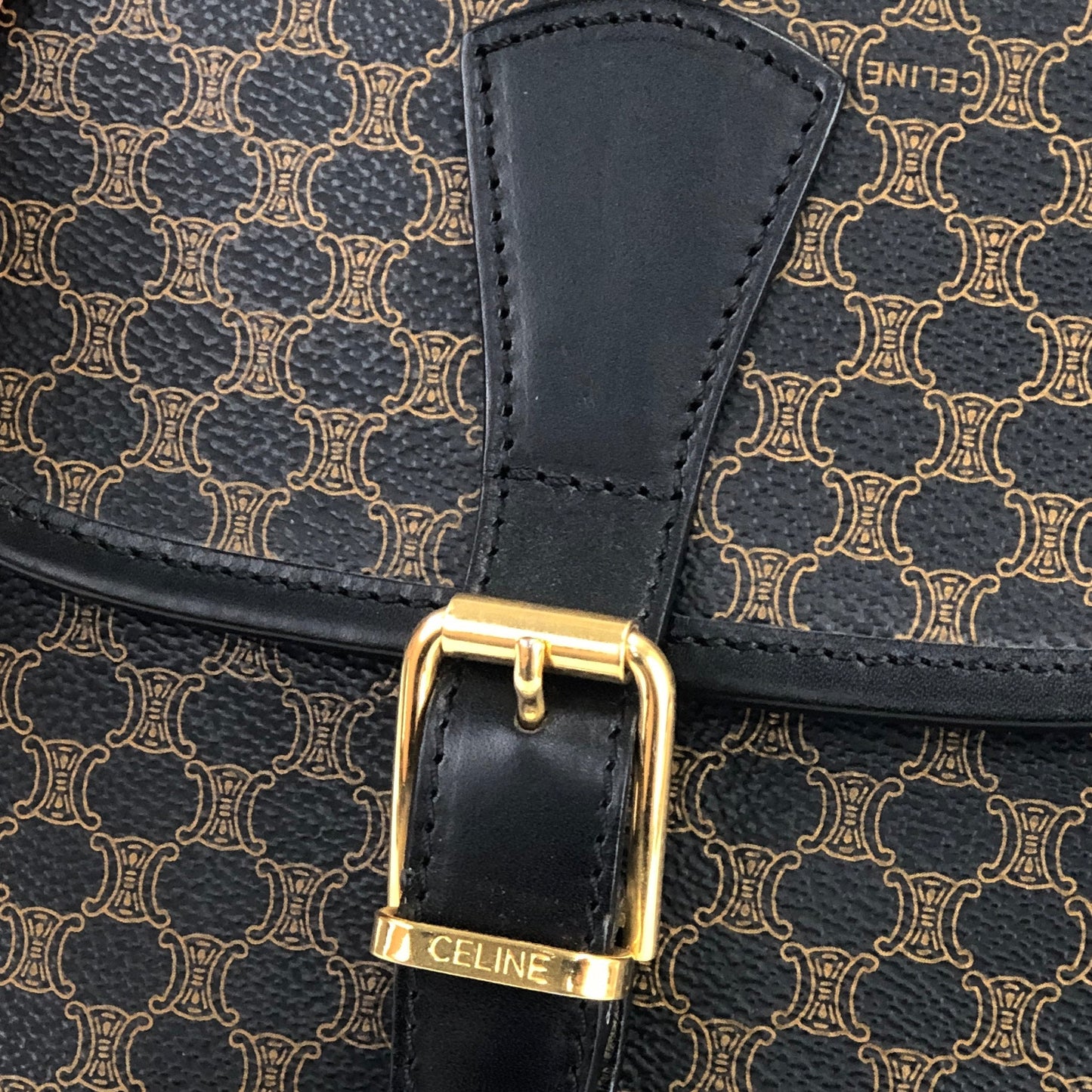 CELINE Macadam Front belt Shoulder Bag Black Vintage Old Celine dgvbfp