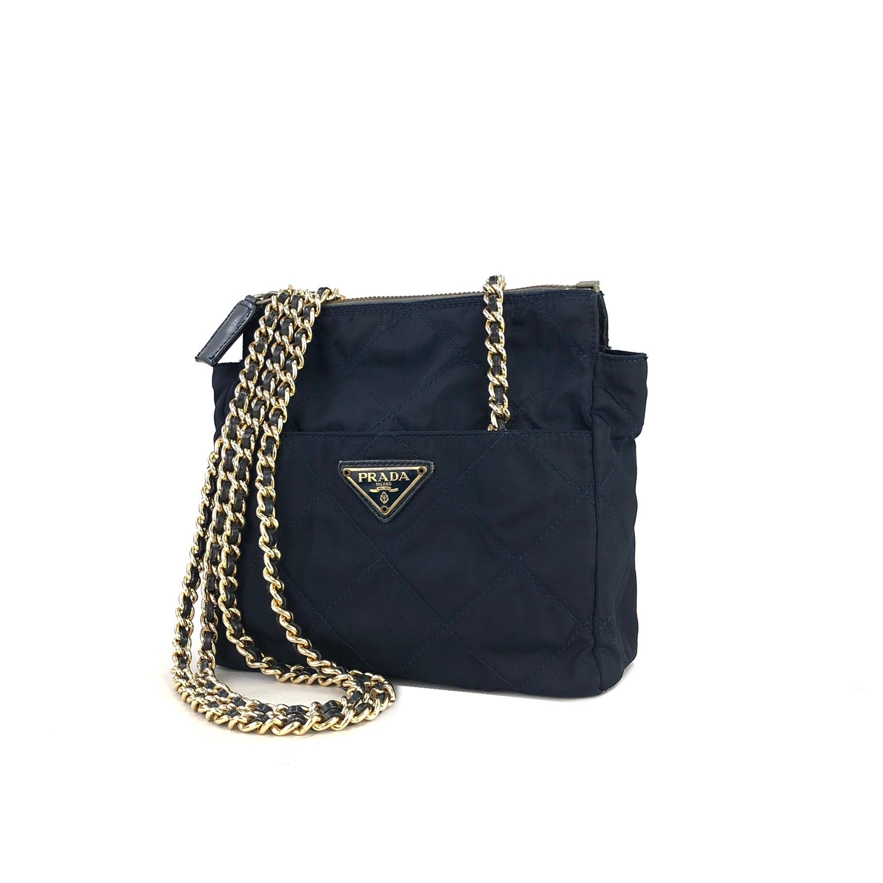 Prada Symbol Embroidery Fabric Handbag Shoulder 2Way 1Ba354 Navy F122