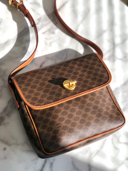 CELINE Macadam  Mantel Crossbody Shoulder bag Brown Vintage Old Celine j48ami