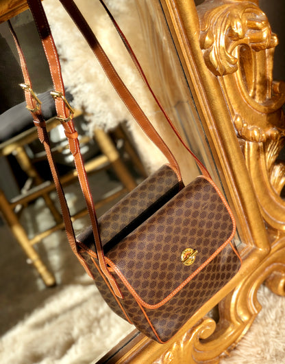 CELINE Macadam  Mantel Crossbody Shoulder bag Brown Vintage Old Celine j48ami