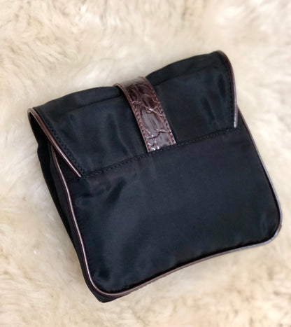 PRADA Triangle logo Nylon Crocodile belt Pouch Black Vintage Old 7s8xza