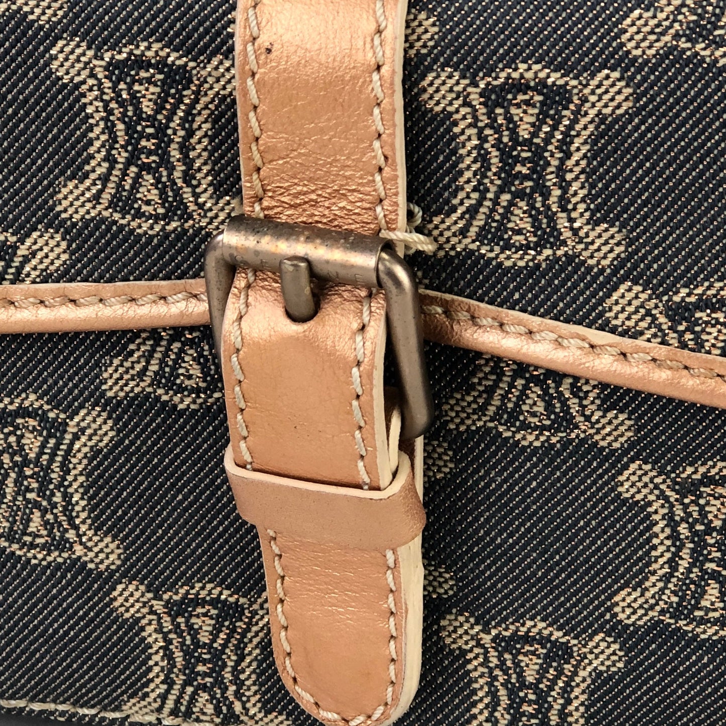 CELINE Paris Macadam Handbag Side chain leather Denim Vintage Old CELINE dgpyzj