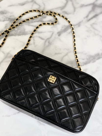 GIVENCHY 標誌絎縫皮革鏈單肩包 黑色 復古 舊款 aw5cyu