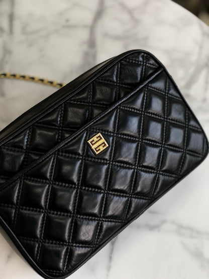 GIVENCHY 標誌絎縫皮革鏈單肩包 黑色 復古 舊款 aw5cyu