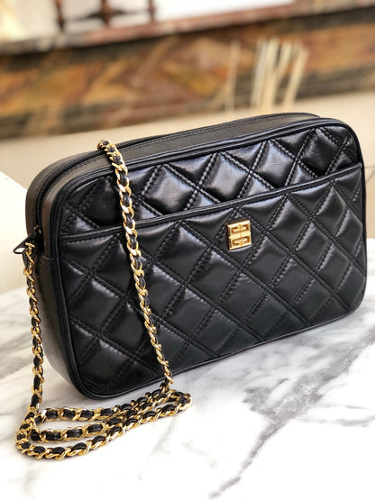 GIVENCHY 標誌絎縫皮革鏈單肩包 黑色 復古 舊款 aw5cyu
