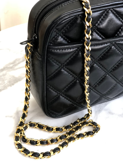 GIVENCHY 標誌絎縫皮革鏈單肩包 黑色 復古 舊款 aw5cyu