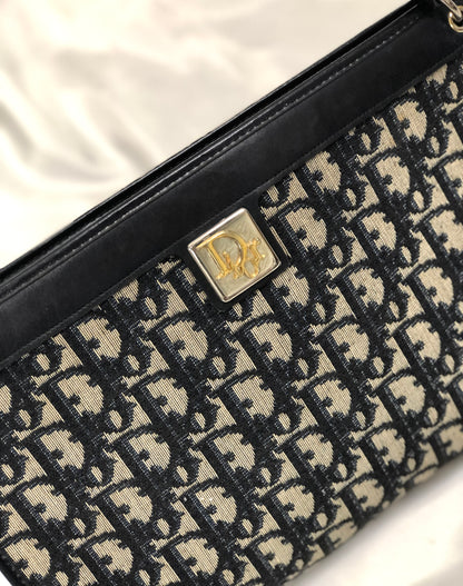 Christian Dior Logo Trotter Oblique Jacquard Shoulder bag Navy Vintage Old 3u4mfp