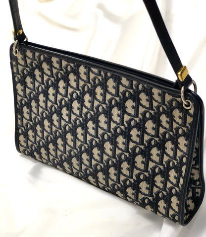 Christian Dior Logo Trotter Oblique Jacquard Shoulder bag Navy Vintage Old 3u4mfp