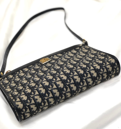 Christian Dior Logo Trotter Oblique Jacquard Shoulder bag Navy Vintage Old 3u4mfp