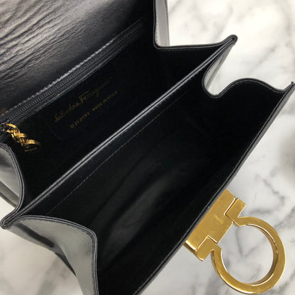 Salvatore Ferragamo Gancini Crossbody Handbag Shoulderbag Black Vintage Old wufary