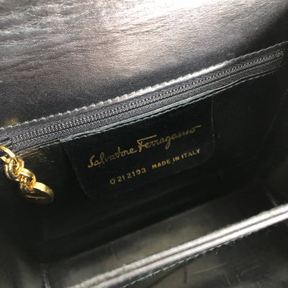 Salvatore Ferragamo Gancini Crossbody Handbag Shoulderbag Black Vintage Old wufary