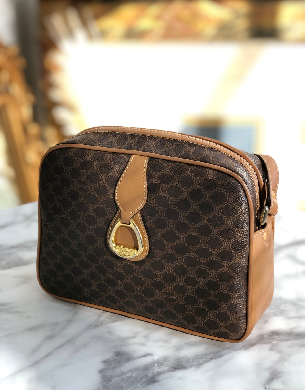 CELINE Macadam Horsebit Crossbody Shoulder bag Brown Vintage Old CELINE kktyms