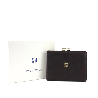 GIVENCHY 標誌扣緊湊型皮夾 棕色 復古 舊款 gk648r