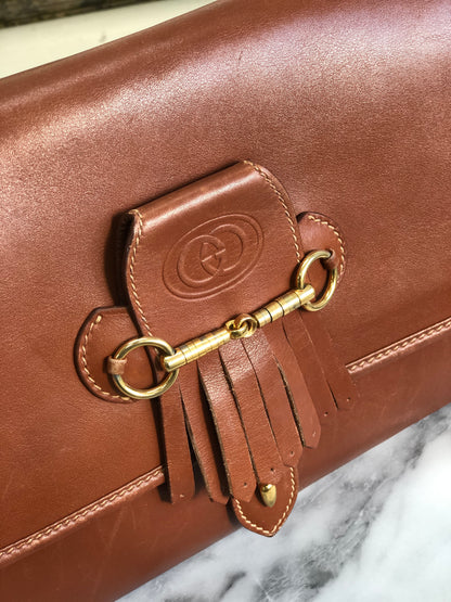 GUCCI Horsebit Fringe Shoulder bag Brown Vintage Old Gucci ymzvsc