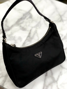 PRADA Triangle logo Nylon Hobobag Handbag Black Vintage Old gkvrkv
