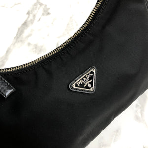 PRADA Triangle logo Nylon Hobobag Handbag Black Vintage Old gkvrkv