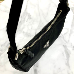 PRADA Triangle logo Nylon Hobobag Handbag Black Vintage Old gkvrkv