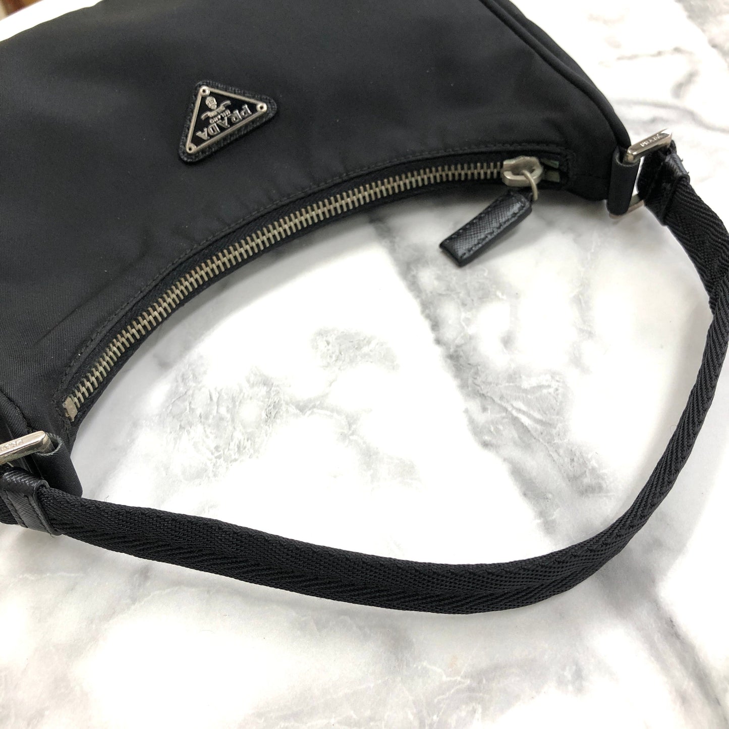 PRADA Triangle logo Nylon Hobobag Handbag Black Vintage Old gkvrkv