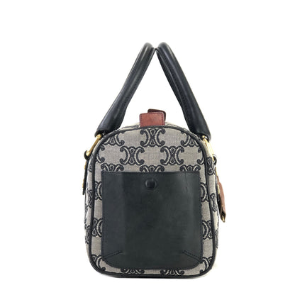 CELINE Triomphe pattern Jacquard Mini boston bag Handbag Black Vintage Old Celine 8egcyx