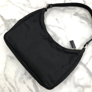 PRADA Triangle logo Nylon Hobobag Handbag Black Vintage Old gkvrkv