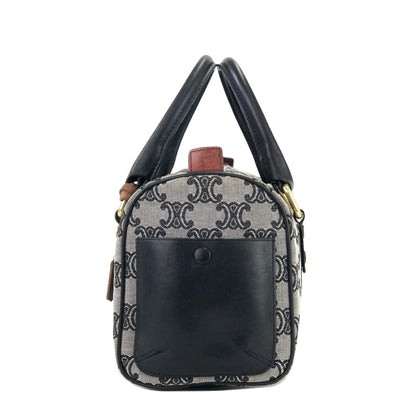 CELINE Triomphe pattern Jacquard Mini boston bag Handbag Black Vintage Old Celine 8egcyx