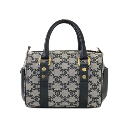 CELINE Triomphe pattern Jacquard Mini boston bag Handbag Black Vintage Old Celine 8egcyx