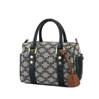 CELINE Triomphe pattern Jacquard Mini boston bag Handbag Black Vintage Old Celine 8egcyx