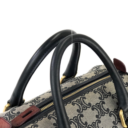 CELINE Triomphe pattern Jacquard Mini boston bag Handbag Black Vintage Old Celine 8egcyx