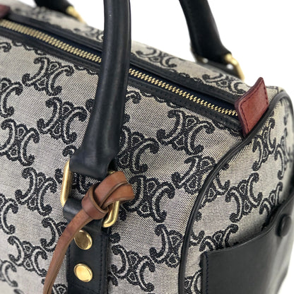 CELINE Triomphe pattern Jacquard Mini boston bag Handbag Black Vintage Old Celine 8egcyx