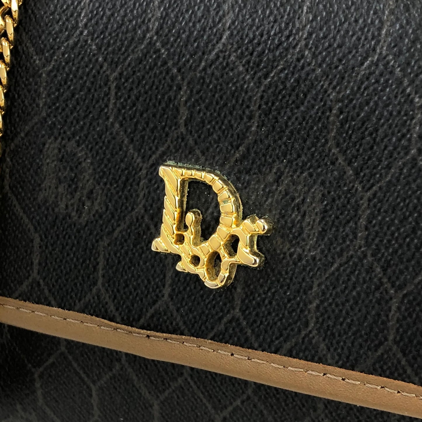 Christian Dior Logo Honeycomb Pattern Chain Crossbody Shoulderbag Black Vintage Old gnsnwg