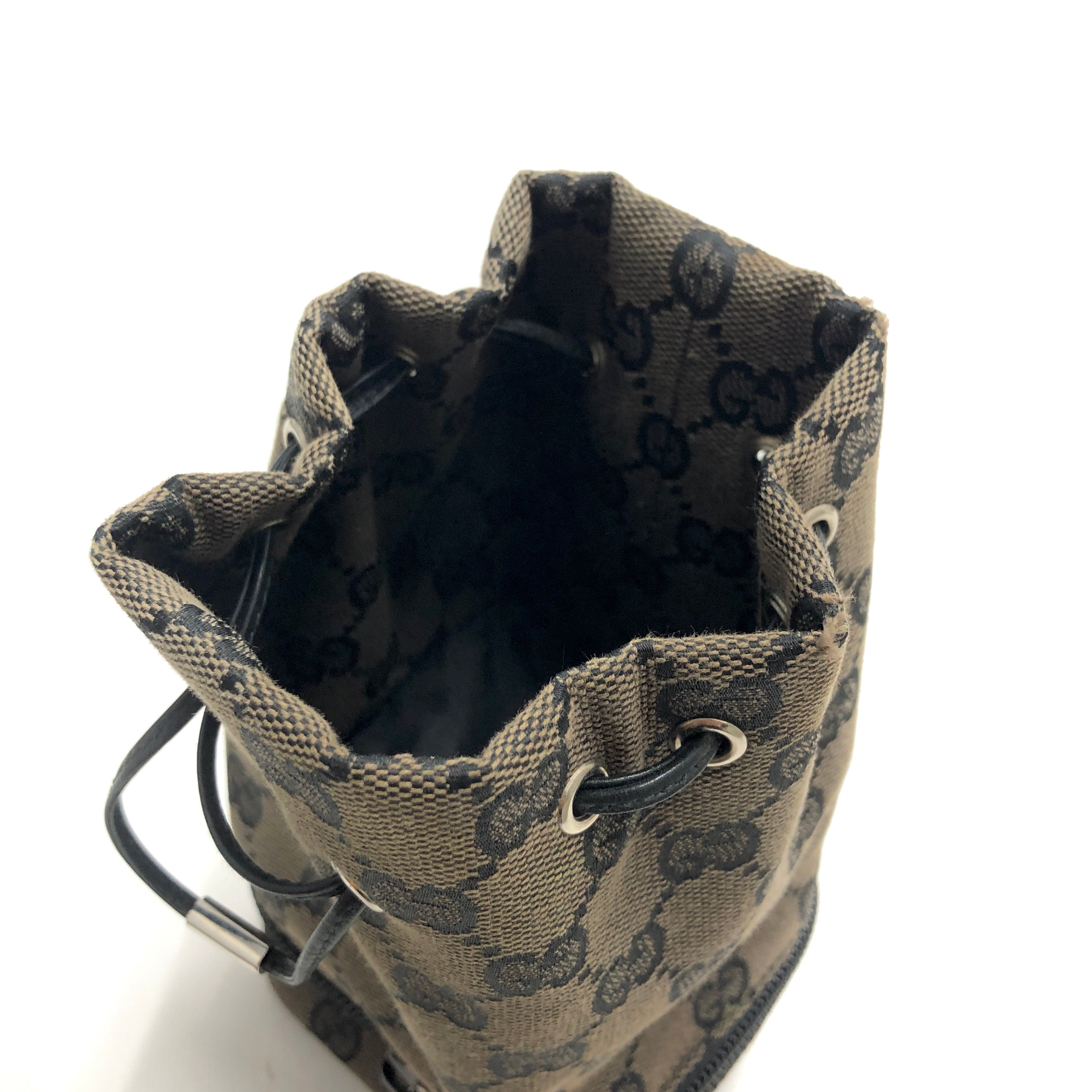 GUCCI GG canvas Drawstring Mini Handbag Pouch Black Vintage Old Gucci cxne44