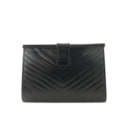 Yves Saint Laurent YSL logo Chevron Clutch bag Black Vintage Old uak8jj