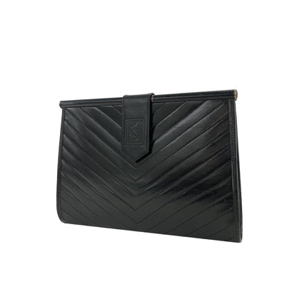 Yves Saint Laurent YSL logo Chevron Clutch bag Black Vintage Old uak8jj