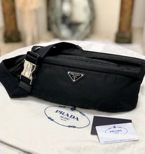 Load image into Gallery viewer, Prada Logo Plate Front Pocket Nylon sling bag Waist bag Shoulder bag Black Vintage cz3wj5
