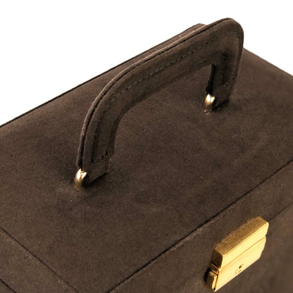 Yves Saint Laurent Logo embossed Suede Vanity bag Handbag Brown Vintage Old YSL vhfxdu