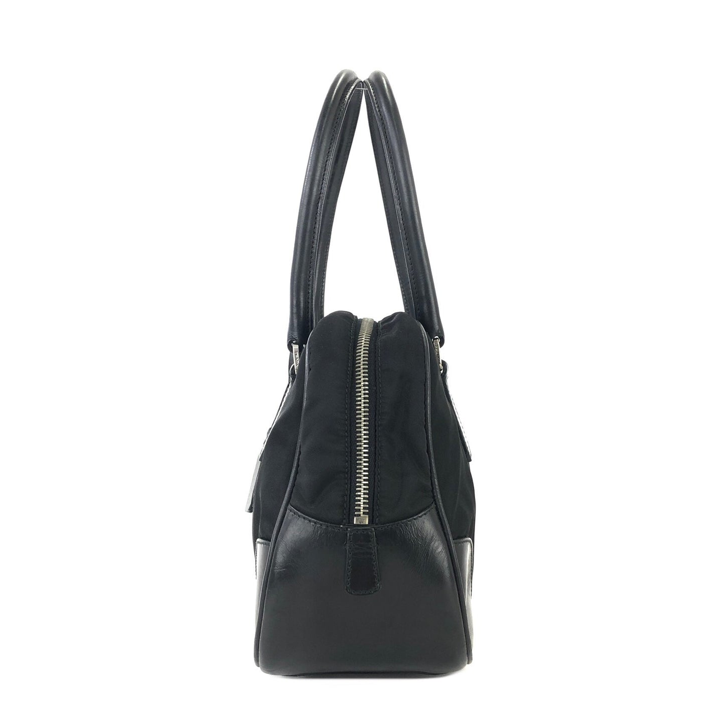 PRADA Triangle logo Nylon Mini Boston bag Handbag Black Vintage Old kh