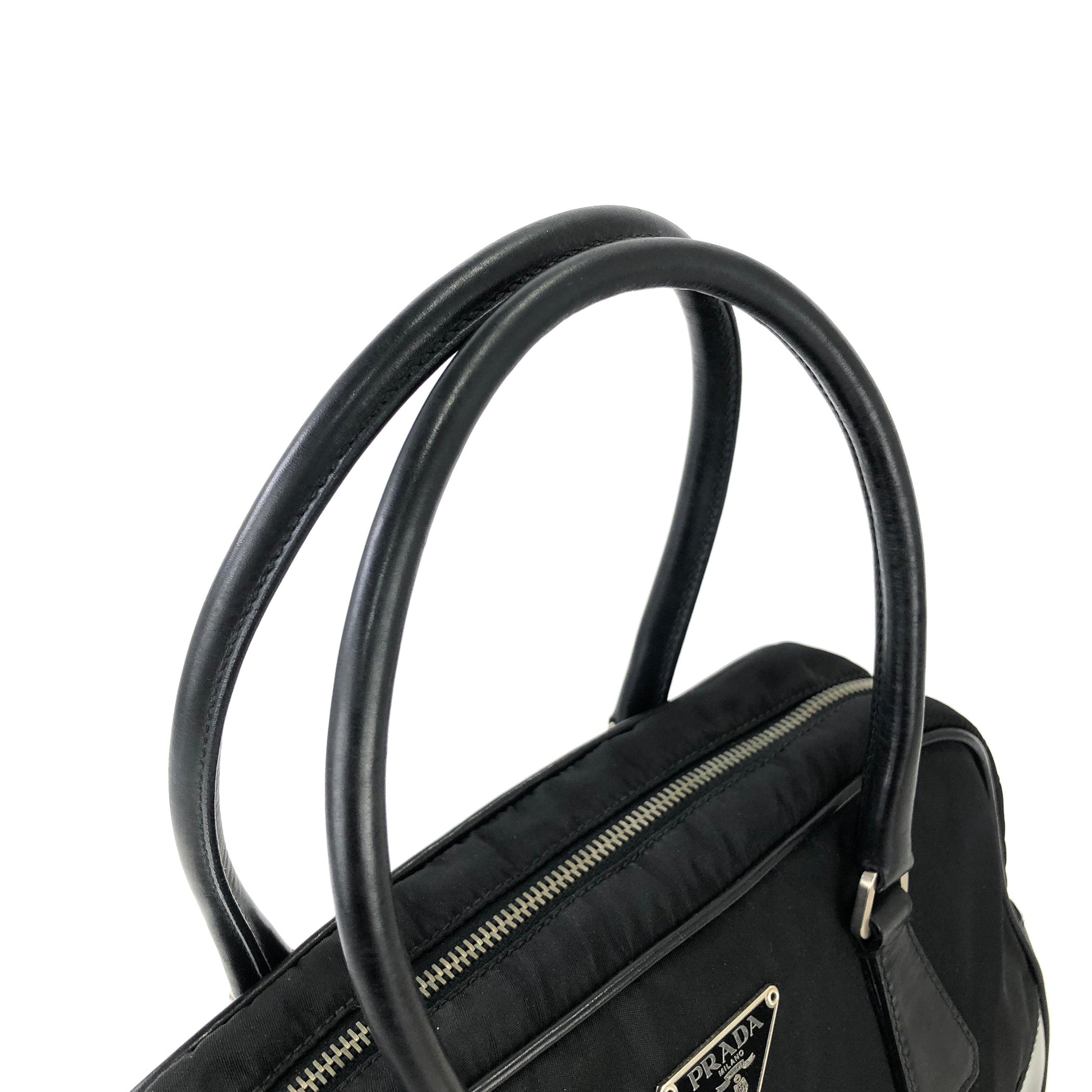 PRADA Triangle logo Nylon Mini Boston bag Handbag Black Vintage