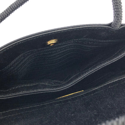 PRADA Logo Embroidery Satin Handbag Black Vintage Old r5nh3r