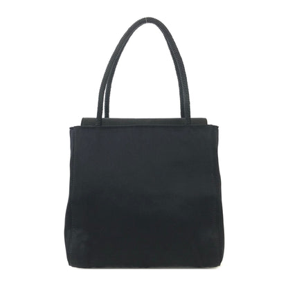 PRADA Logo Embroidery Satin Handbag Black Vintage Old r5nh3r