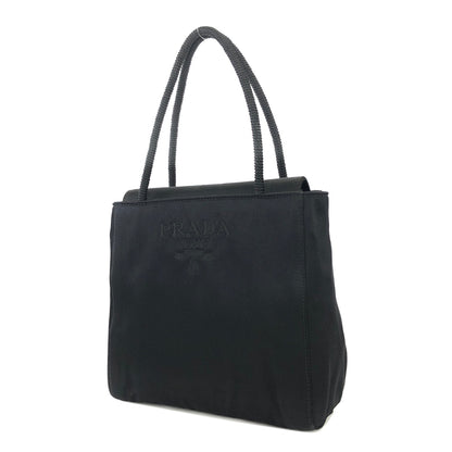 PRADA Logo Embroidery Satin Handbag Black Vintage Old r5nh3r