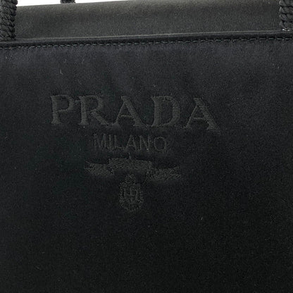 PRADA Logo Embroidery Satin Handbag Black Vintage Old r5nh3r