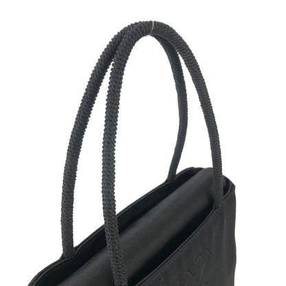 PRADA Logo Embroidery Satin Handbag Black Vintage Old r5nh3r
