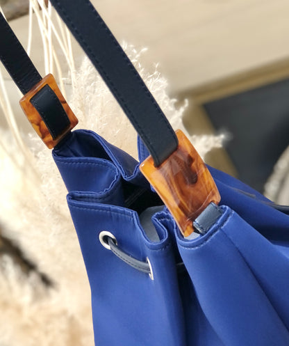 Yves Saint Laurent YSL Embossed Nylon Leather Drawstring Shoulder bag Navy Vintage Old diyz6v