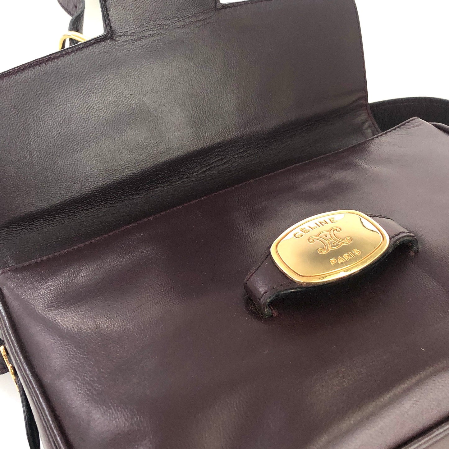 CELINE Blason Plate Side Blason Triomphe Leather Shoulder Bag Bordeaux Old Celine vintage xfmxkn