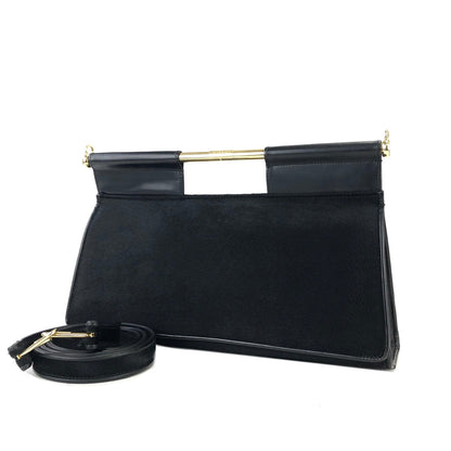 GUCCI Metal bar handle Unborn Calf Handbag Shoulder bag Black Vintage Old Gucci 8ftbm8