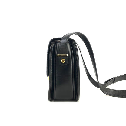 CELINE Medal motif Leather Crossbody Shoulder bag Black Vintage Old Celine 3sn772